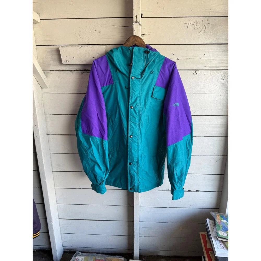 The North Face Vintage Mountain Jacket Teal Purple Colorblock Mens Medium Shell